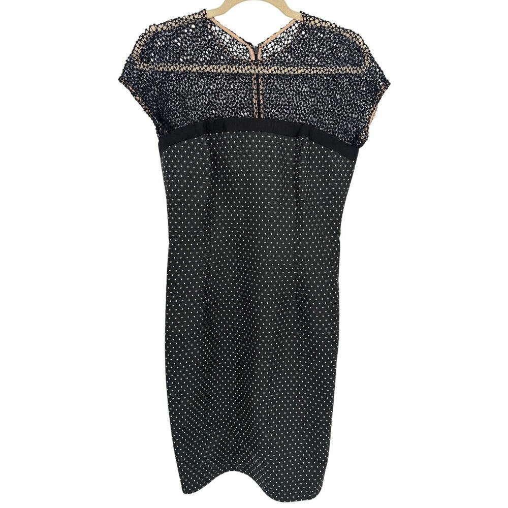 Carmen Marc Valvo Polka Dot Sheath Dress Black White Mesh Bodice Size 4 Cocktail